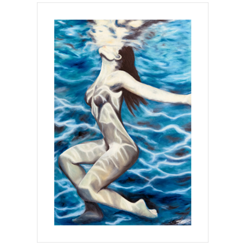 Nude Woman Floating in a Pool Painting Prints