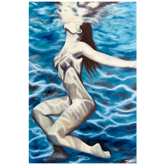 Nude Woman Floating in a Pool Painting Prints